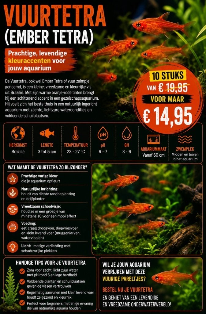 Hyphessobrycon amandae - Ember Tetra - Vuurzalmpje, Vis, Zoetwatervis, Schoolvis