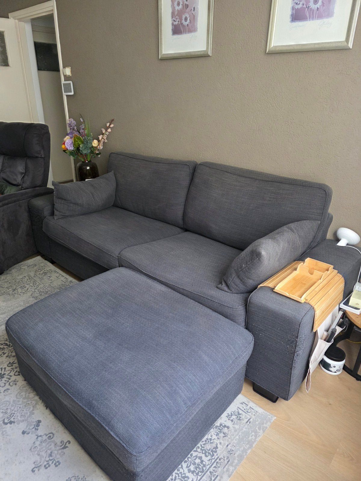 Ikea 2,5-zits bank met hocker - hoezen wasbaar, Ophalen, Gebruikt, Driepersoons, Rechte bank