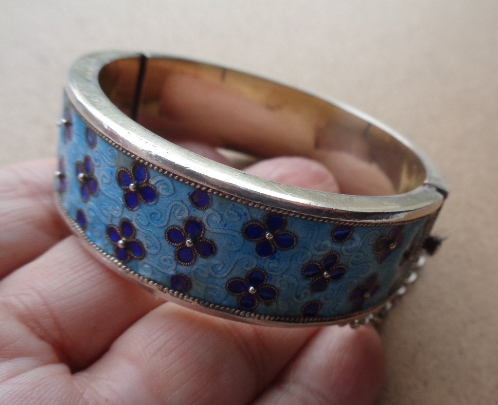 antiek zilveren emaille armband [432], Sieraden, Tassen en Uiterlijk, Verzenden, Zilver, Armband