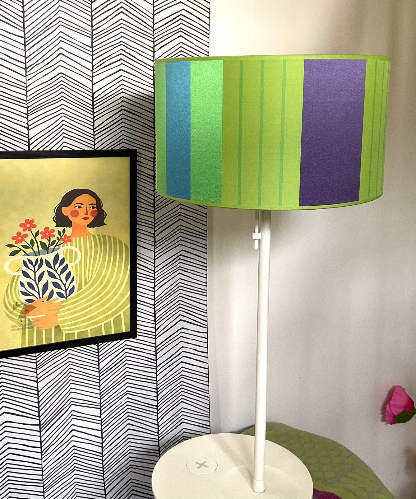 Designers guild lampenkap blauw groen gestreept, Ophalen of Verzenden, Nieuw, Blauw, Rond