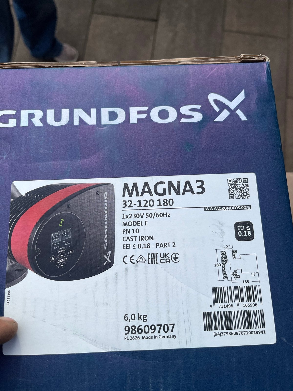 Grundfos MAGNA3 32-120 180 Circulatiepomp Nieuw, Ophalen of Verzenden, Nieuw, Ventilator