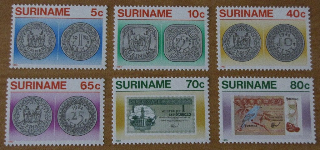 Rep-Suriname 348-353 serie munten en bankbiljetten., Verzenden, Postfris