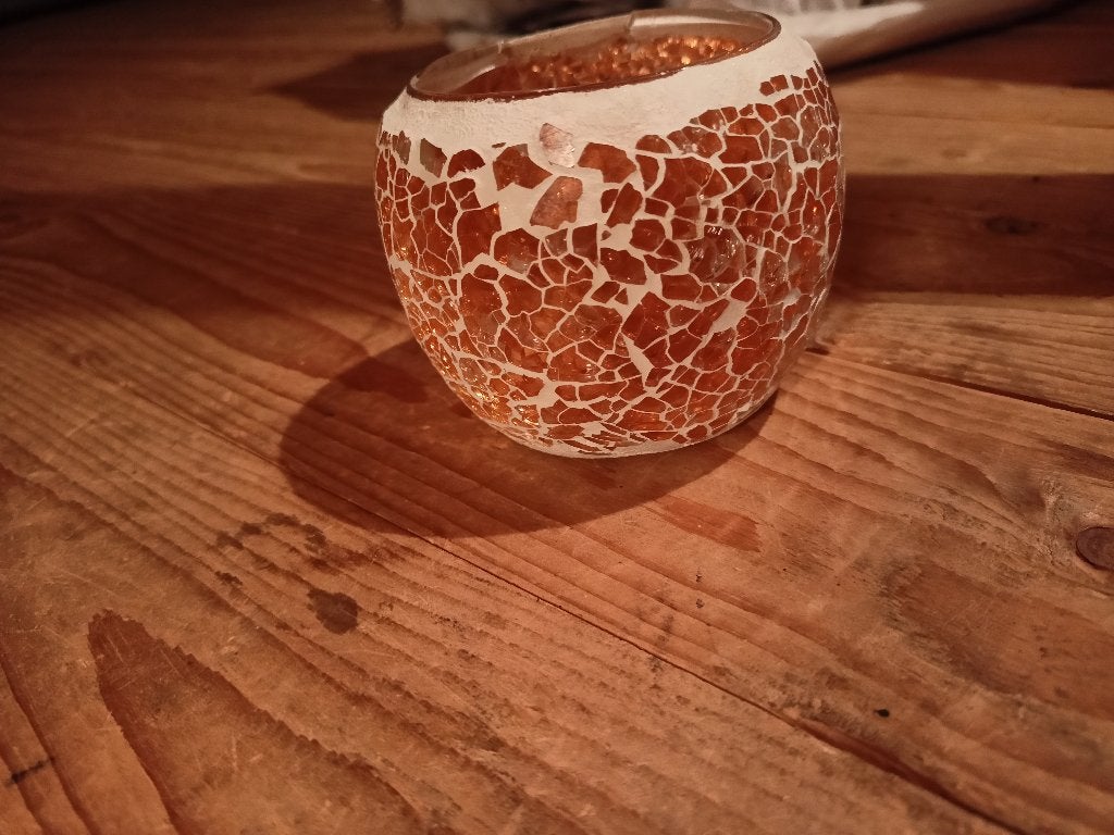waxinelichthoudertje oranje glas, Ophalen of Verzenden, Zo goed als nieuw, Oranje, Glas
