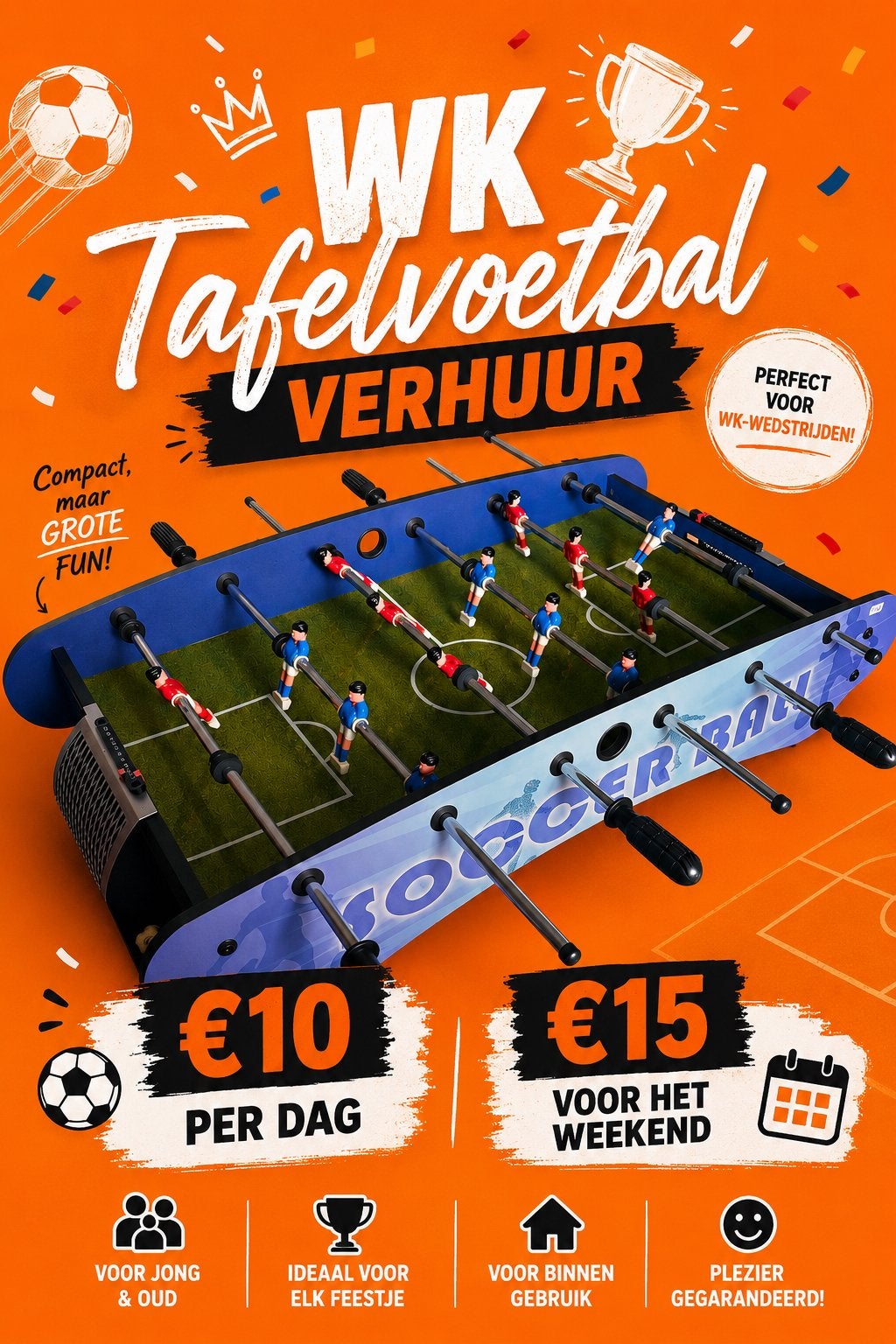 WK Tafelvoetbal Verhuur - Compact & Grote Fun!, Hobby en Vrije tijd, Overige Hobby en Vrije tijd, Ophalen, Gebruikt