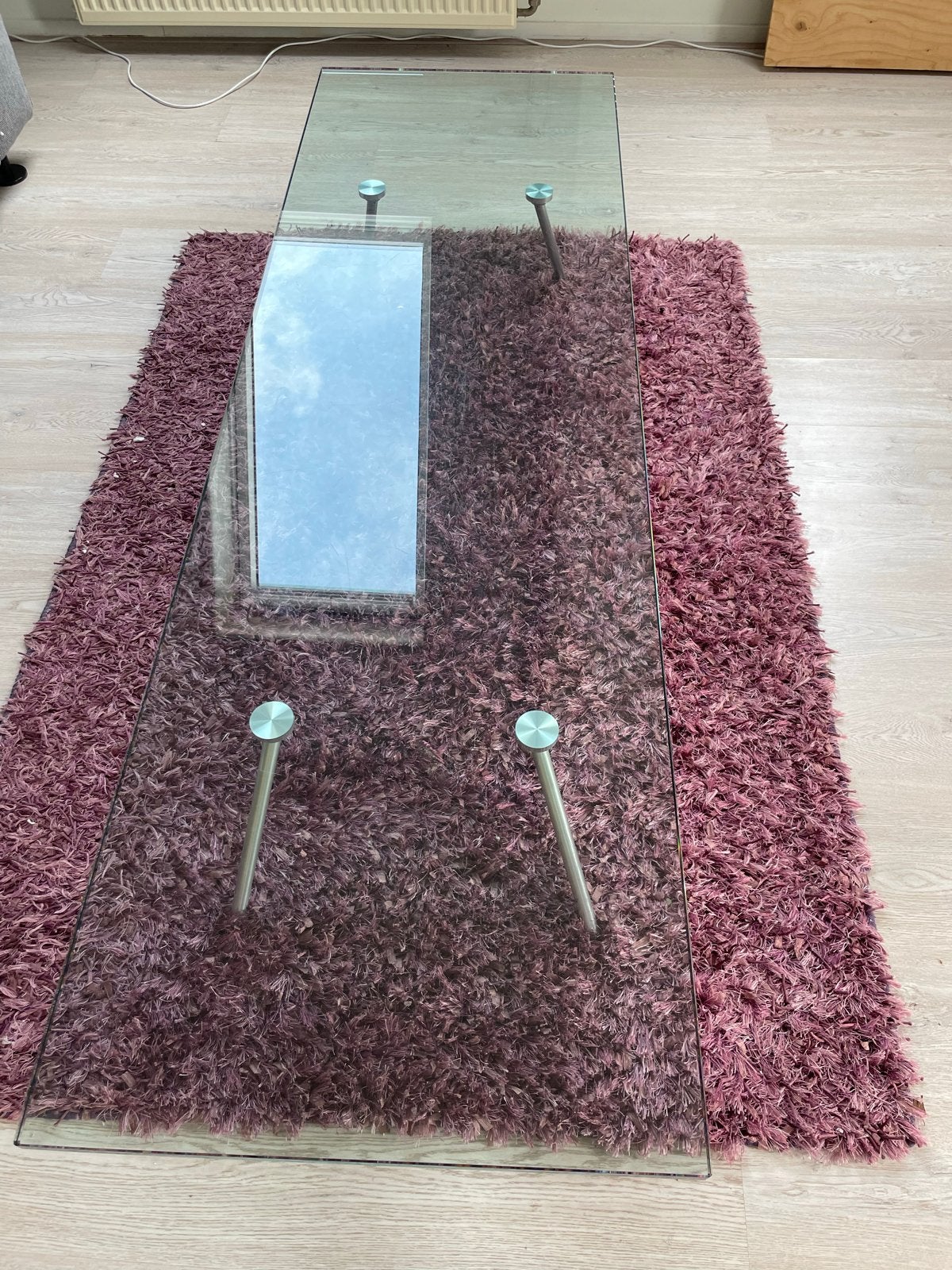 Glazen salontafel met metalen poten, Ophalen, Gebruikt, 50 tot 100 cm, Glas