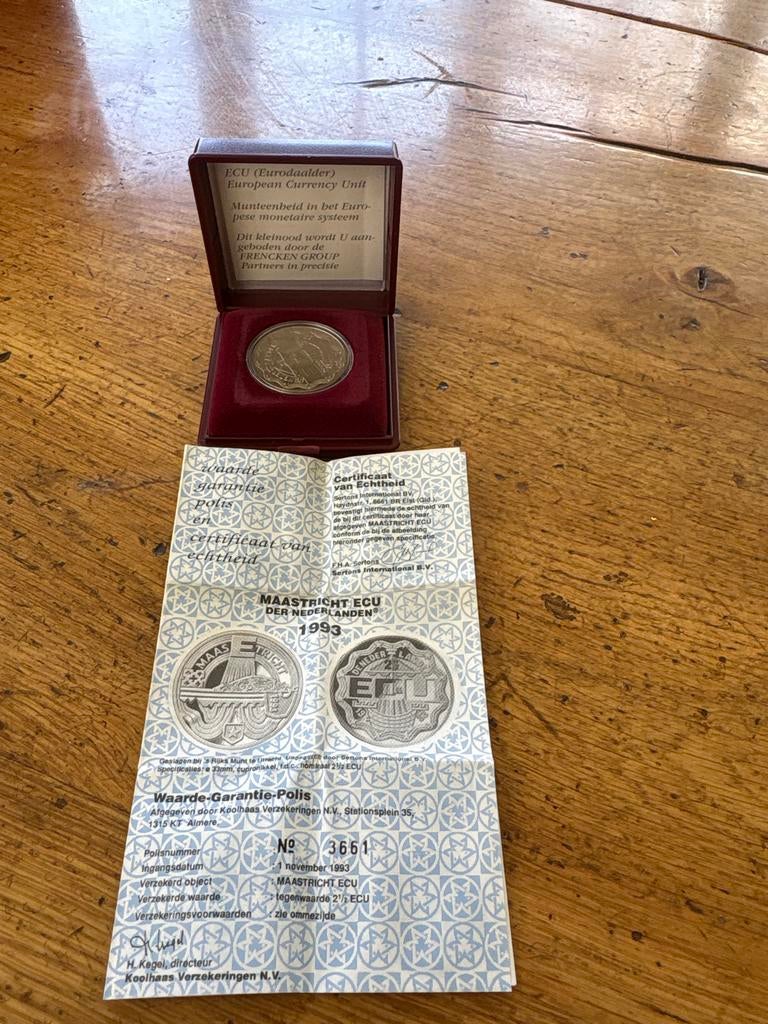 Maastricht ECU 1993 - cupronikkel munt in cassette, Postzegels en Munten, Ophalen, Overige waardes, Losse munt