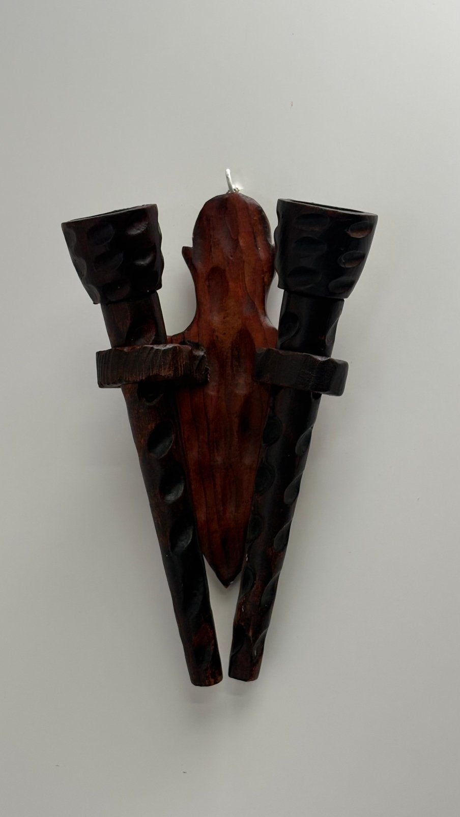 Vintage Brutalist handgemaakt Spaans design muurkandelaar, Vintage, 20 cm, Vintage, Hout