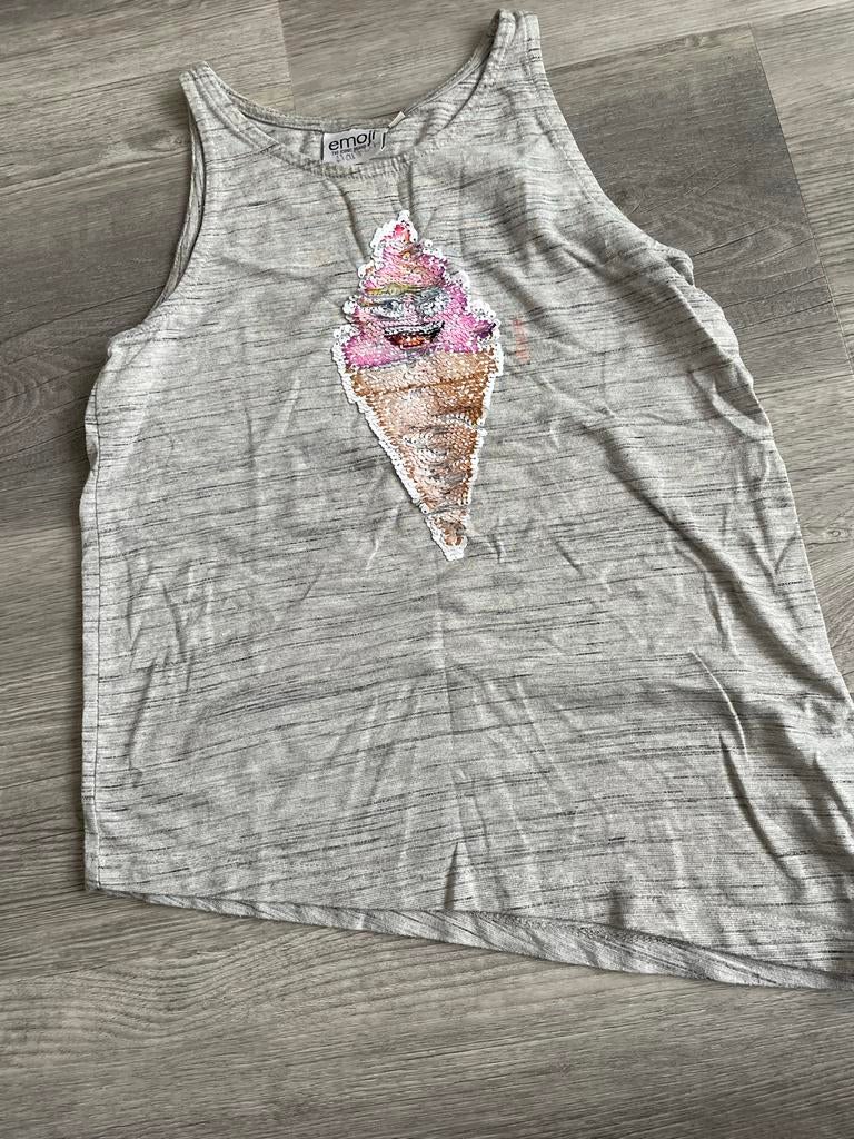 Emoji tanktop met ijsje pailletten - Maat 146/152, Ophalen of Verzenden, Gebruikt, Meisje, Shirt of Longsleeve
