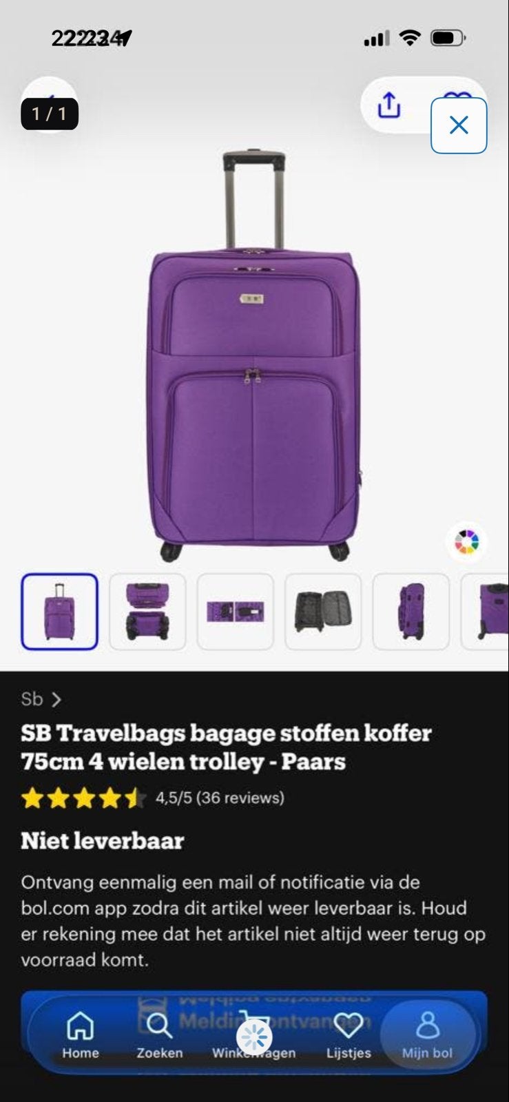 SB Travelbags stoffen koffer 75cm - Paars, Overige materialen, Gebruikt, 45 tot 55 cm, Ophalen of Verzenden