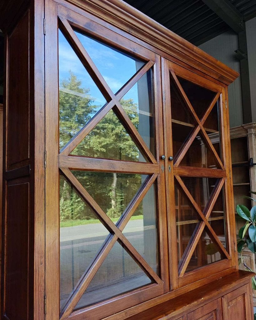 Klassieke eikenhouten servieskast | Hoge winkelvitrine #9664, Huis en Inrichting, Gebruikt, -, Met lade(s), Ophalen of Verzenden