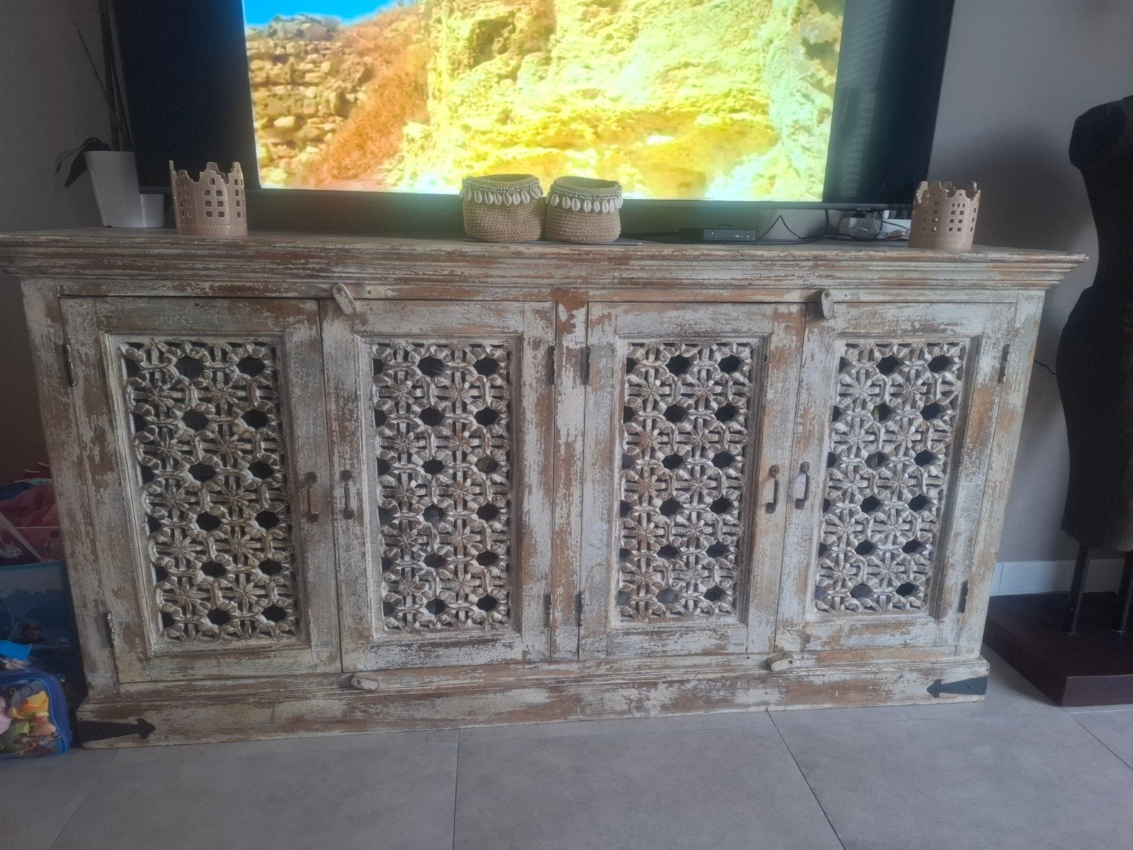 Uniek handgesneden dressoir india/ibiza style, Huis en Inrichting, Ophalen, Gebruikt, 150 tot 200 cm, Boho, Exotisch, Handgesneden