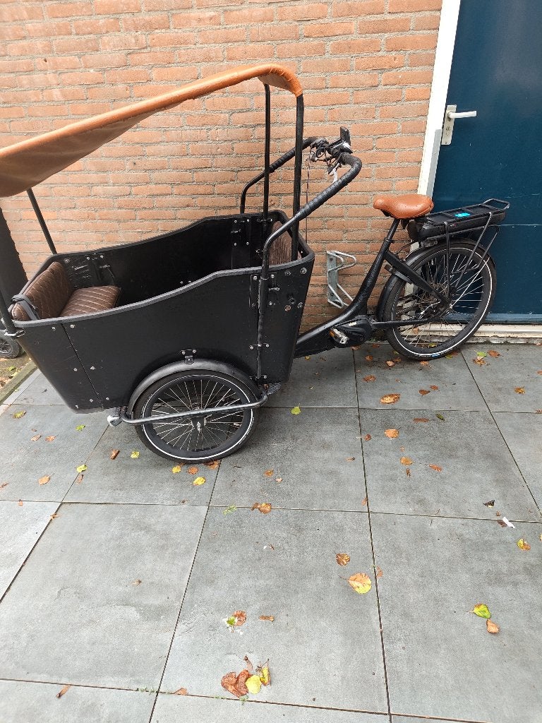 Bakfiets met defect achterwiel - Elektrisch, met huif, Gebruikt, 2 kinderen, Elektrisch, Schijfrem