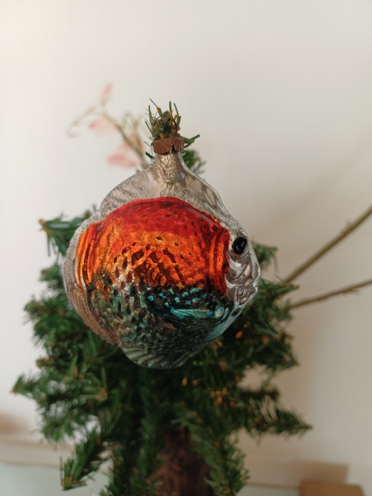 vintage kerstbal van glas kogelvis, Ophalen of Verzenden