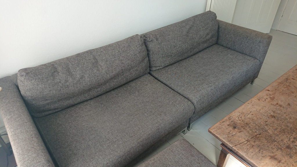 bank met hocker, Huis en Inrichting, Banken | Bankstellen, Ophalen, Gebruikt, Driepersoons, 75 tot 100 cm