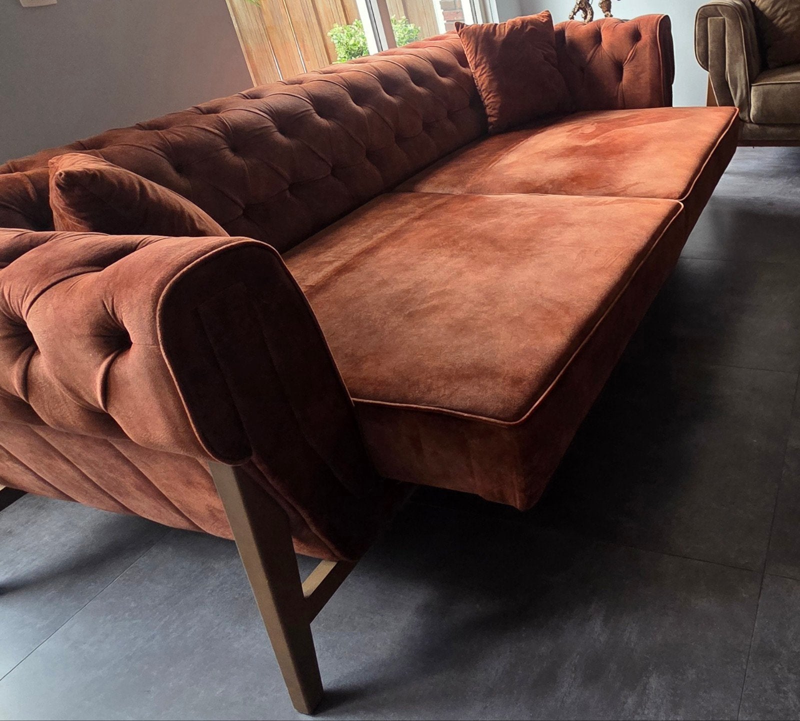 Uitschuifbare Chesterfield Zithoek (2x 3-Zits + Fauteuil, Ophalen, Overige materialen, Gebruikt, 75 tot 100 cm