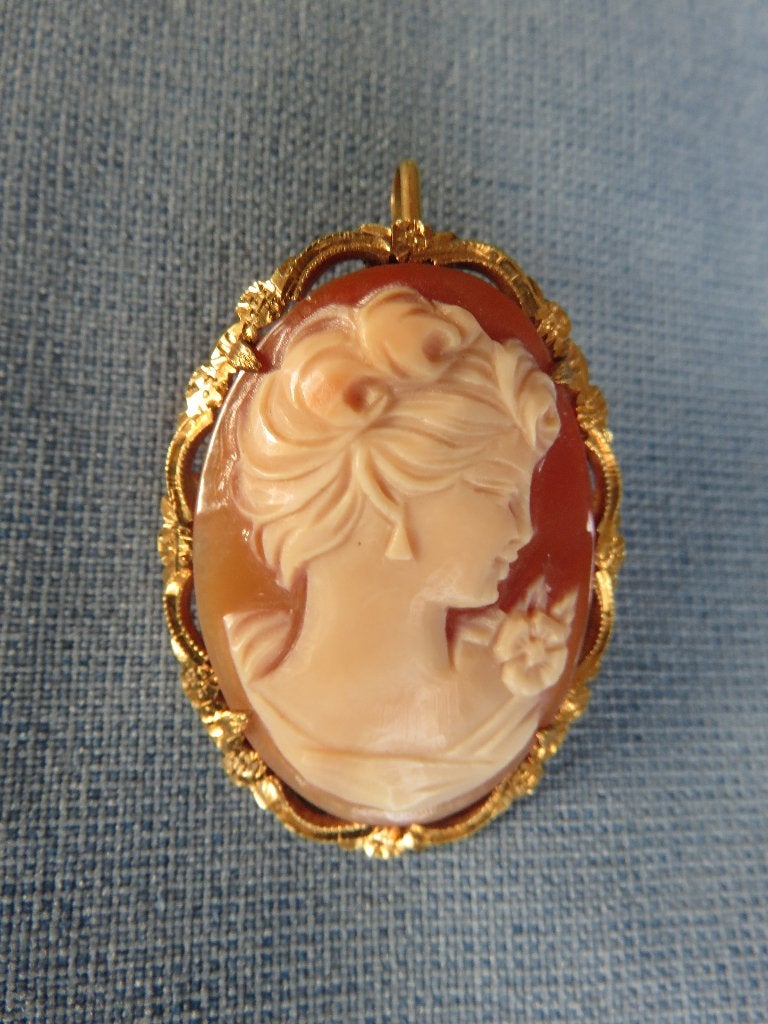 Hanger / broche in 18 karaat goud met camee - 20e eeuw, Ophalen of Verzenden, Zo goed als nieuw, Goud, Goud