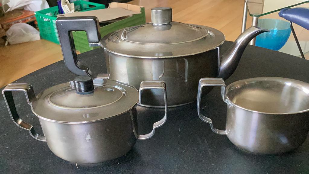 3 delig Koffieservies, vintage , verzilverd met bakeliet, Ophalen of Verzenden