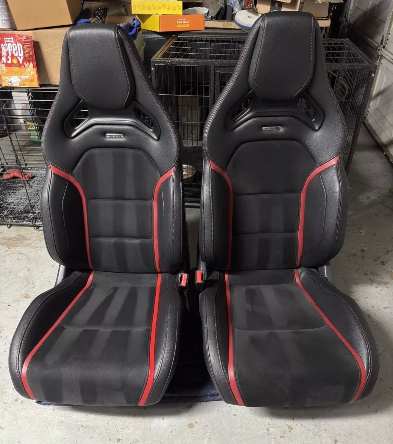 AMG Recaro Performance Stoelen Zwart Leer met Rode Stiksel ✅, Auto-onderdelen, Ophalen of Verzenden, Gebruikt, Mercedes-Benz