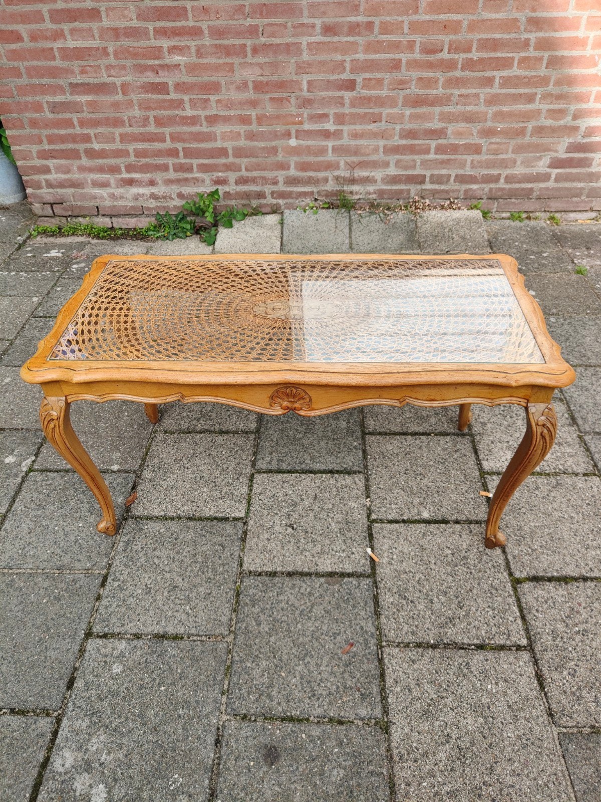 Franse vintage salontafel met glas, Ophalen