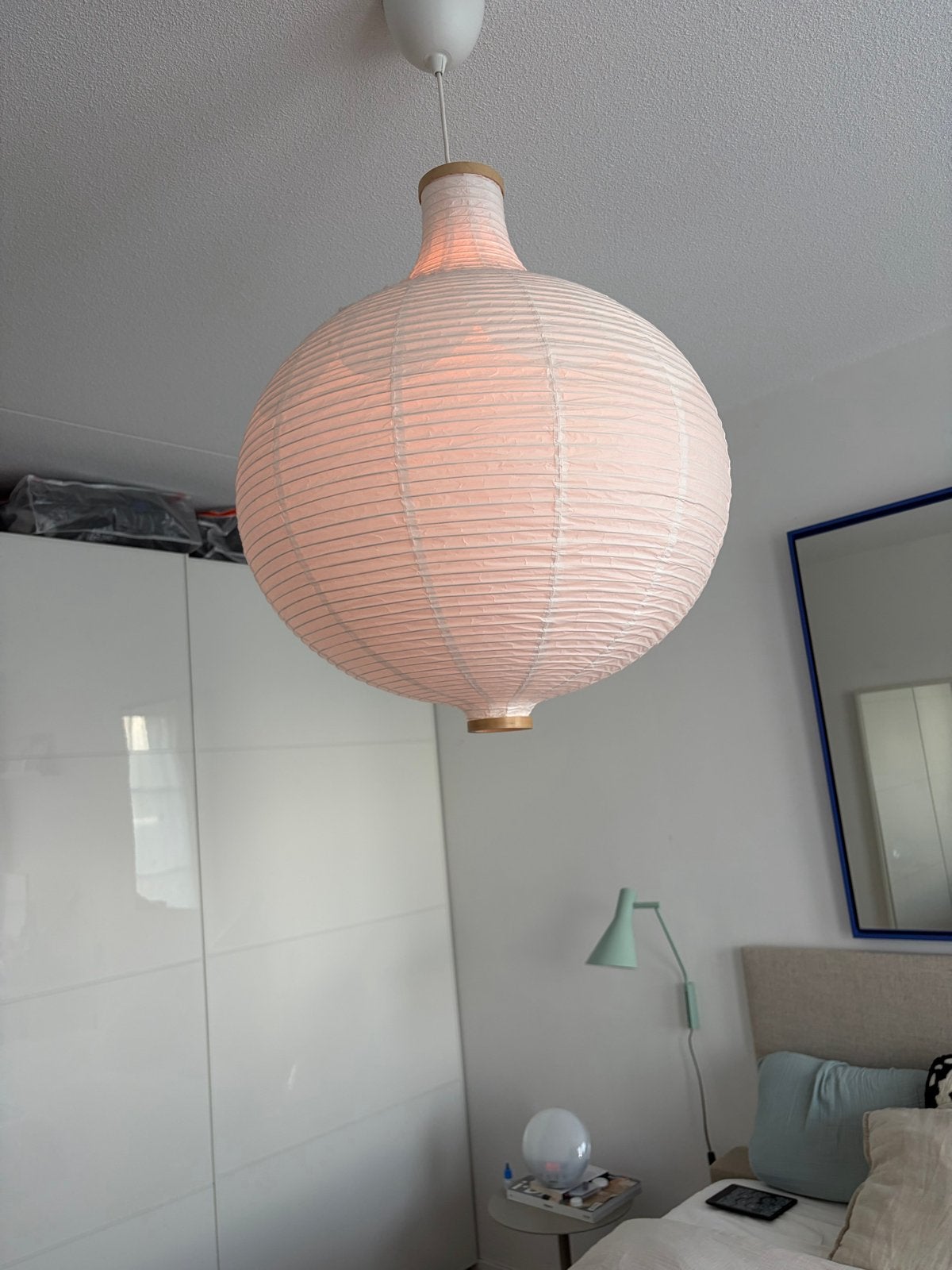 IKEA RISBYN Hanglamp - Papieren bol lamp, Ophalen, Zo goed als nieuw, Natuurlijk materiaal