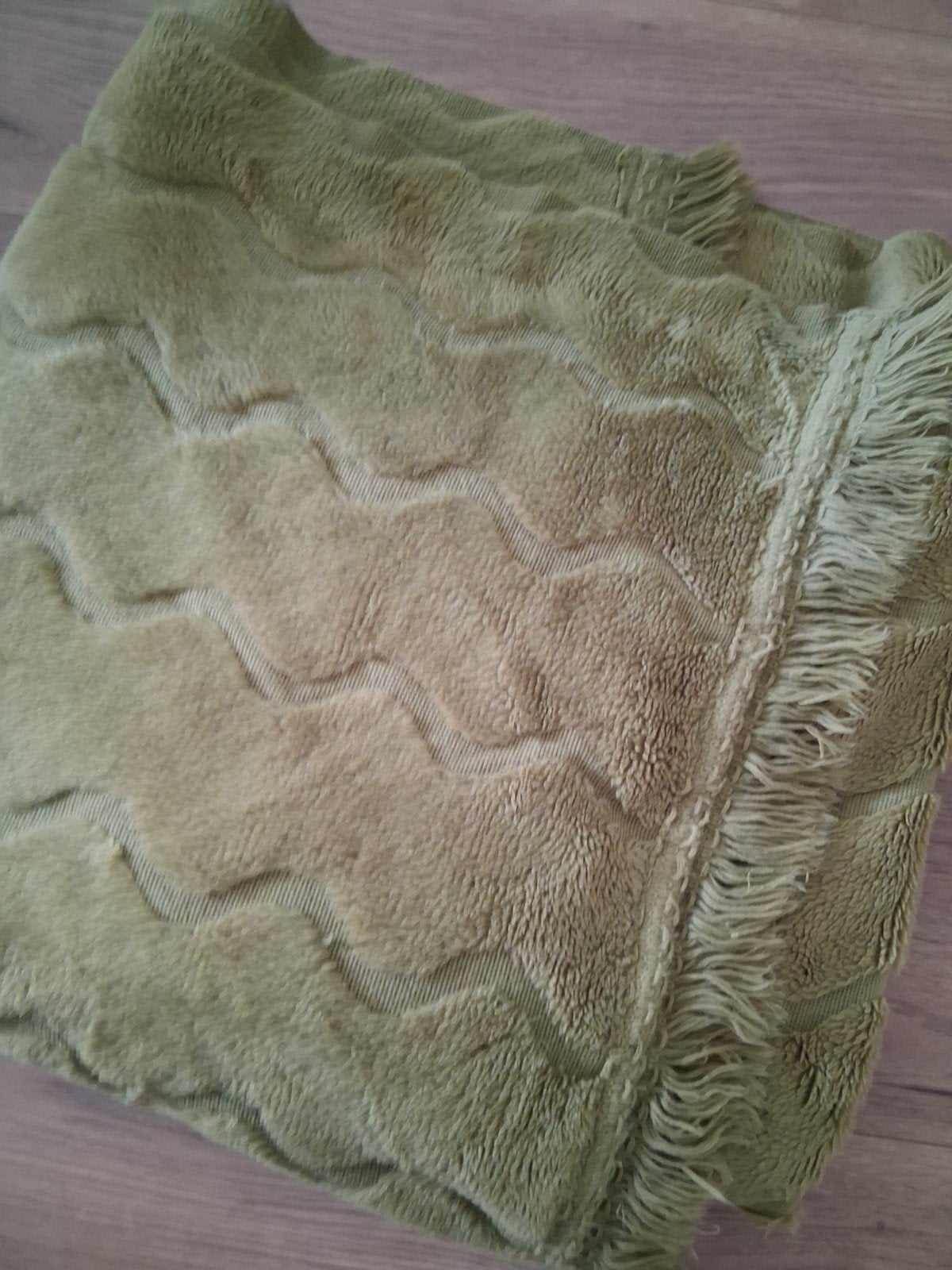 Vintage 2-persoons sprei mosterdgroen, Gebruikt, Tweepersoons, Ophalen of Verzenden, Groen