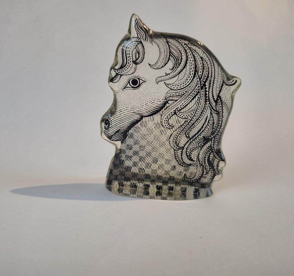 Vintage sculptuur van een paardenhoofd van lucite, Ophalen of Verzenden, Zo goed als nieuw, Paard, Beeldje of Figuurtje