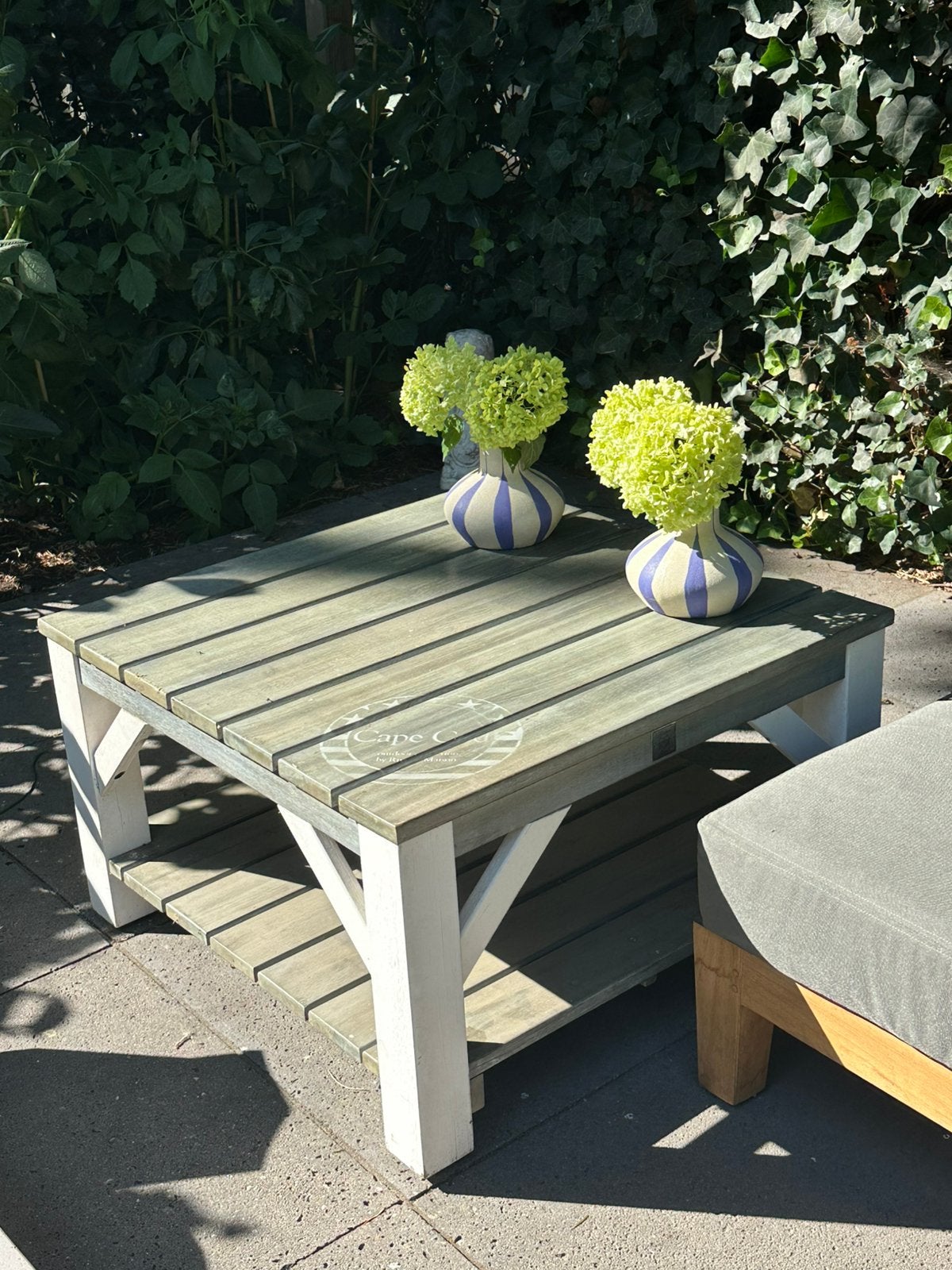 Rivièra Maison tafel/tuintafel/loungetafel 70x70x40 Cape Cod, Ophalen, Gebruikt, Bijzettafel, Tuinset