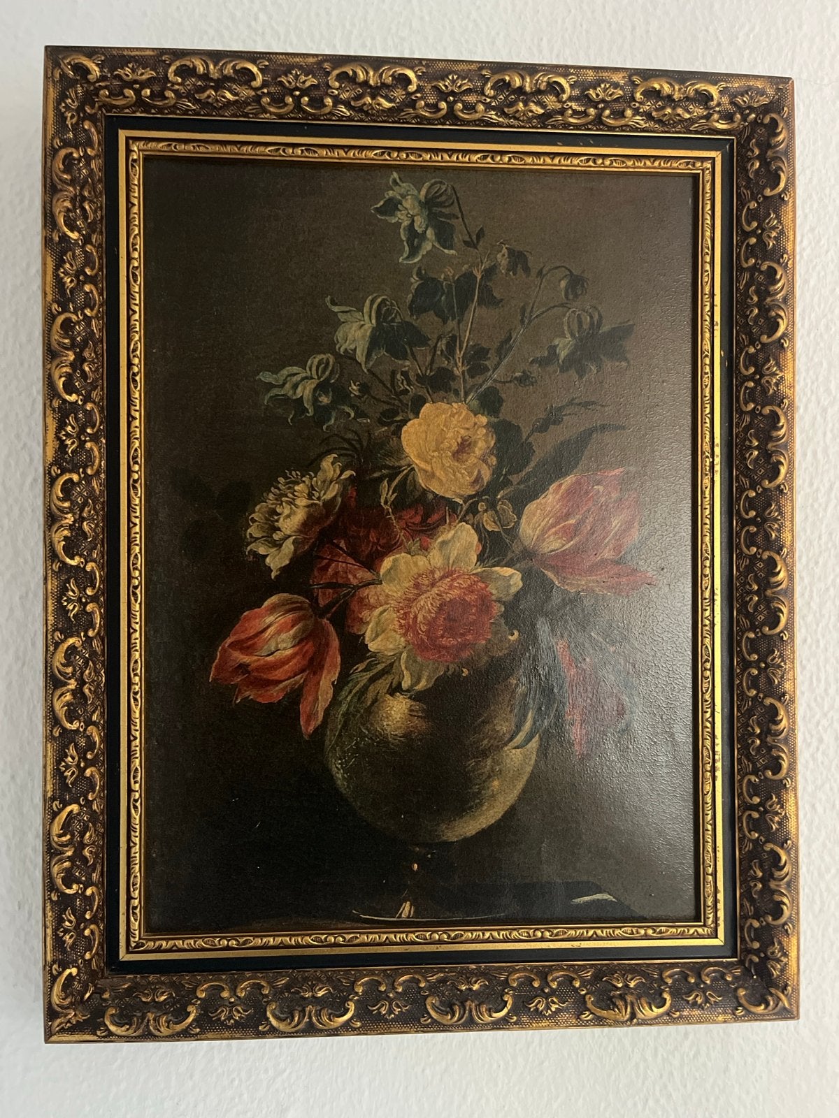 Klassiek bloemstilleven in sierlijke lijst, Doek, Bijzondere lijst, Olieverf, Klassiek