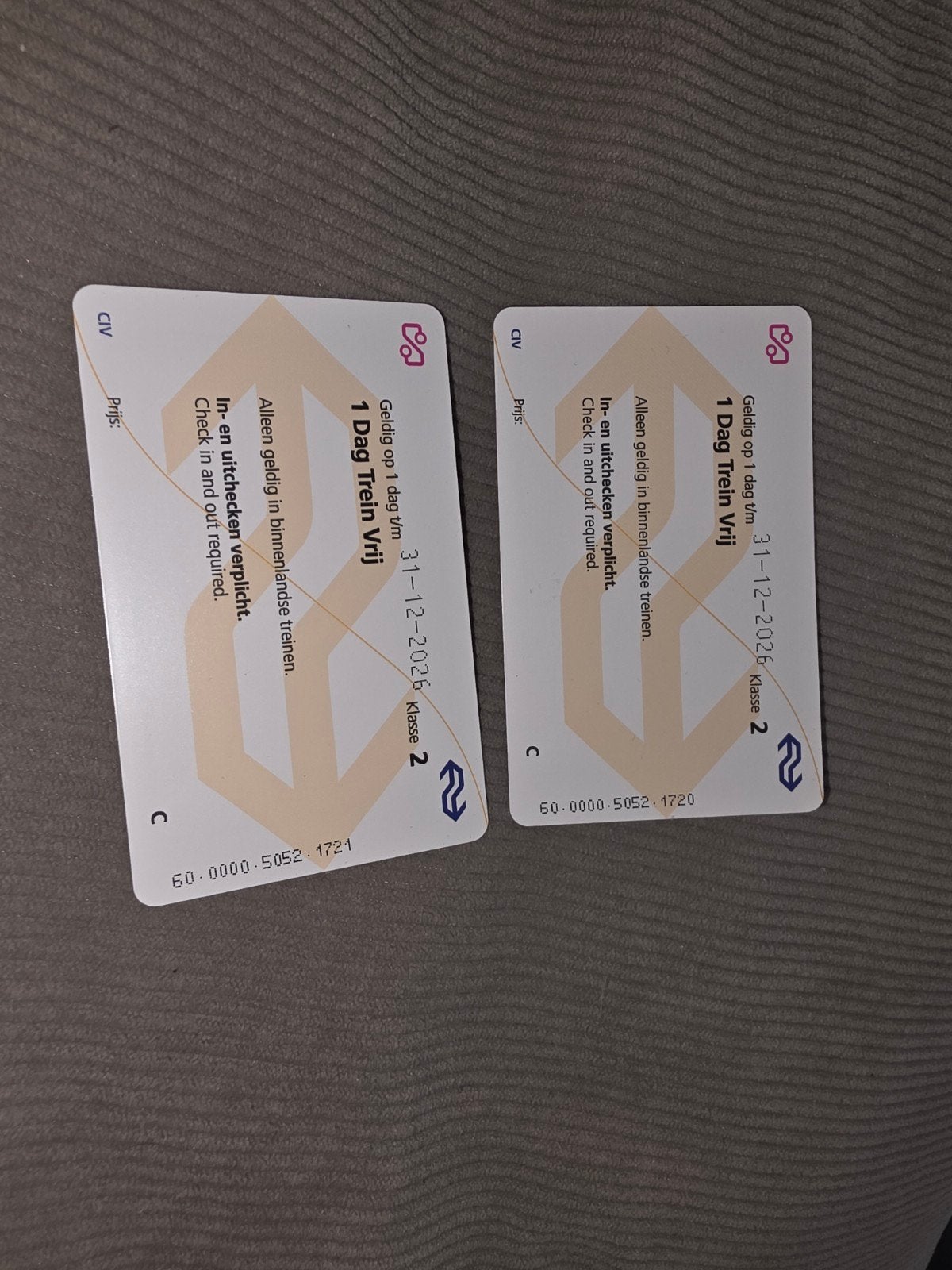 Ns dagkaarten, Tickets en Kaartjes, Twee personen, Trein, Algemeen kaartje