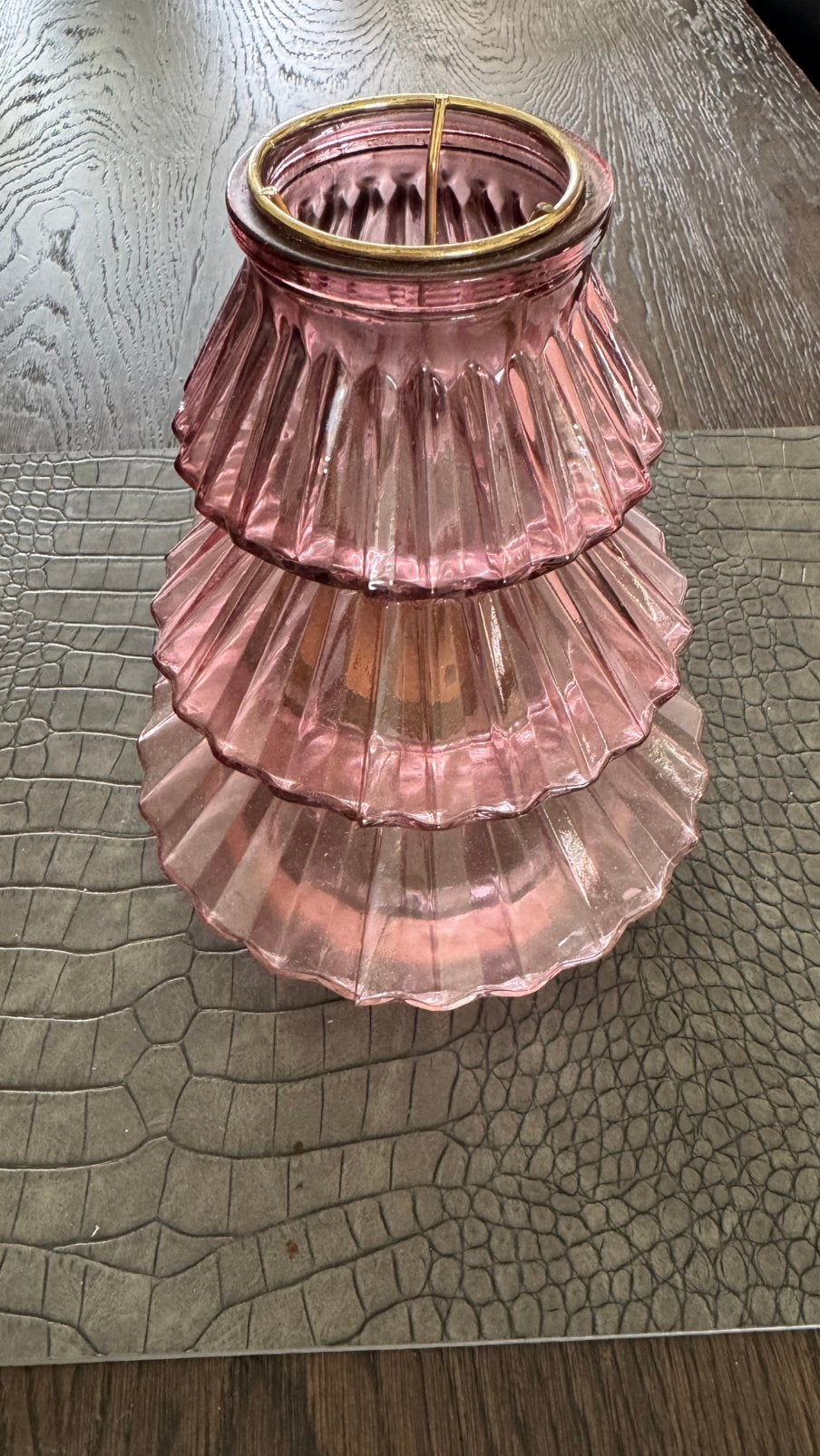 Roze glazen theelichthouder / windlicht, Ophalen, Overige kleuren, Rond, Zo goed als nieuw