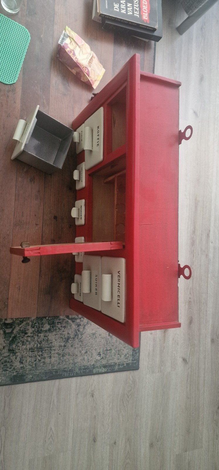 Antieke Emaille brocante Keukenkastje met Kruidenladen, Ophalen