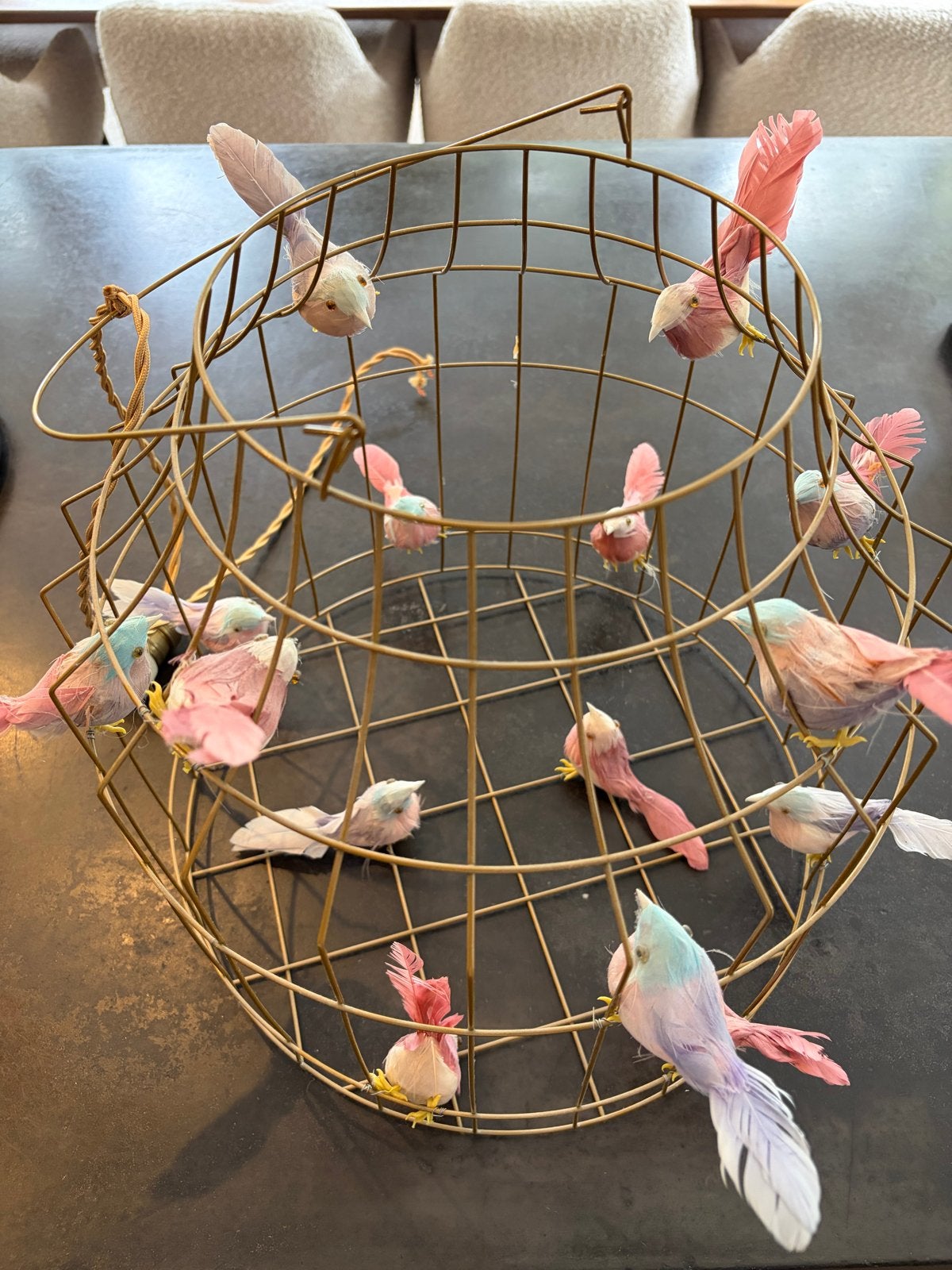 Gouden vogelkooi lamp met 14 decoratieve vogels, Metaal, Overige merken, Zo goed als nieuw, Goud