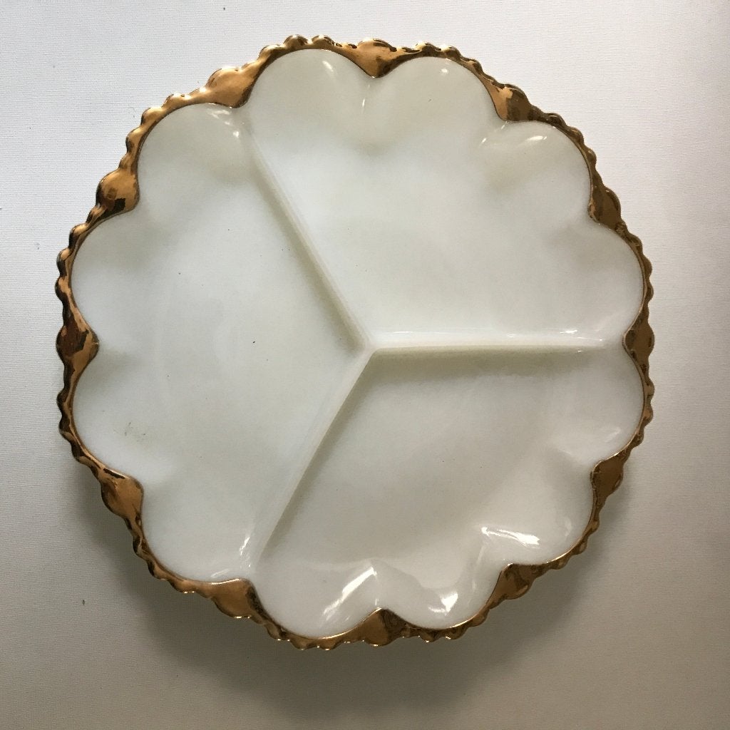 Art Deco Anchor Hocking Opaline Melkglas pers glazen 3-vak, Ophalen of Verzenden