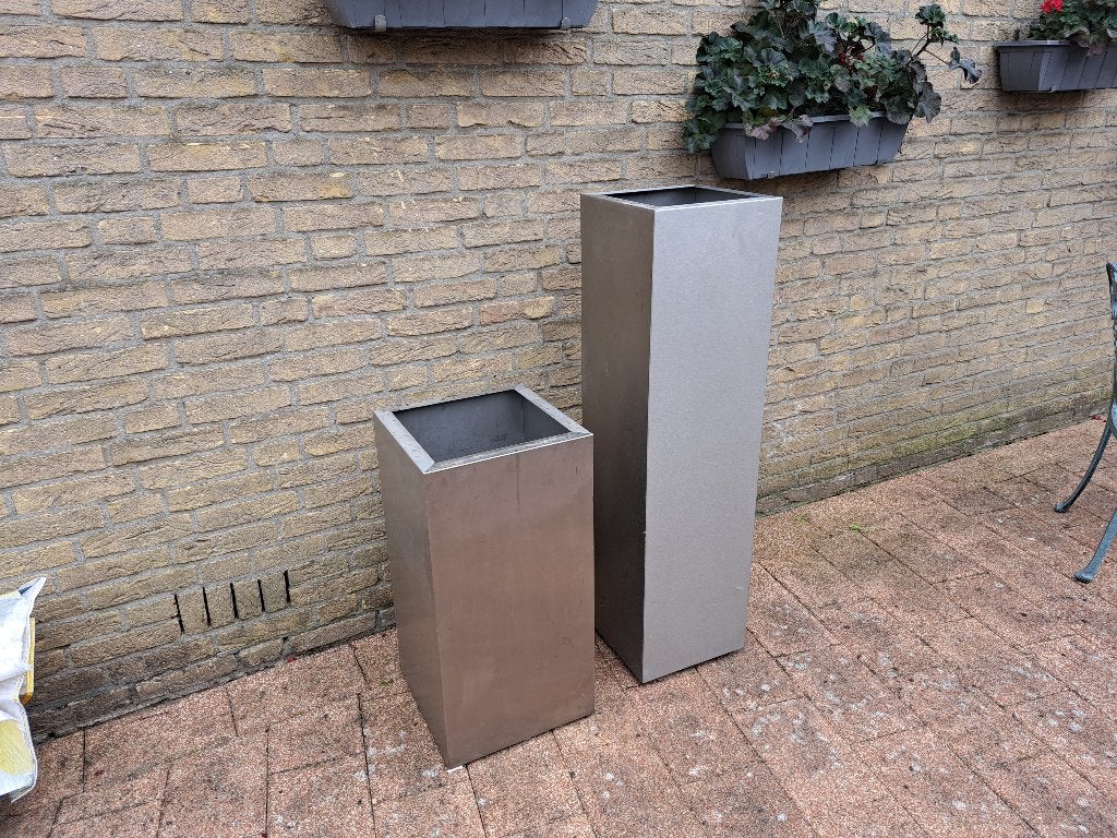 RVS bloembakken, Tuin en Terras, Ophalen, Gebruikt, Minder dan 30 cm, Vierkant