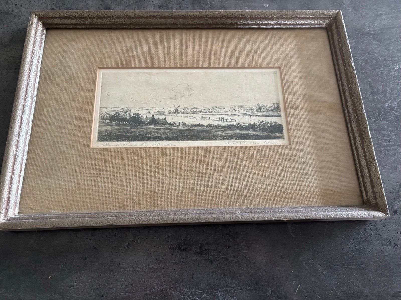 Ets 'Landschap bij Woerden' door Martin van Waning, Ets, Ophalen of Verzenden, Gesigneerd, Landschap