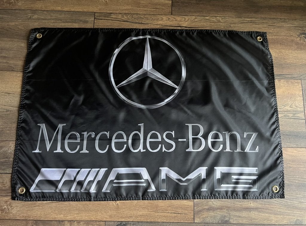 MERCEDES W124 EN BENZ AMG BANNER 60X90 CM A 10,00 E P STUK, Ophalen of Verzenden, Nieuw, Mercedes-Benz