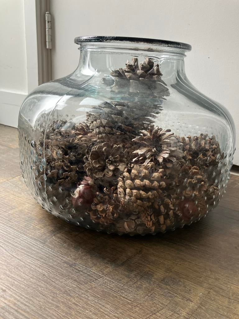 Decoratieve glazen pot met dennenappels, Ophalen, Overige kleuren, 50 tot 75 cm, Glas