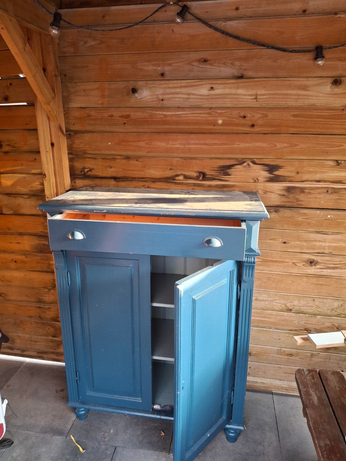 Vintage blauwe kast met lade en deuren, Ophalen