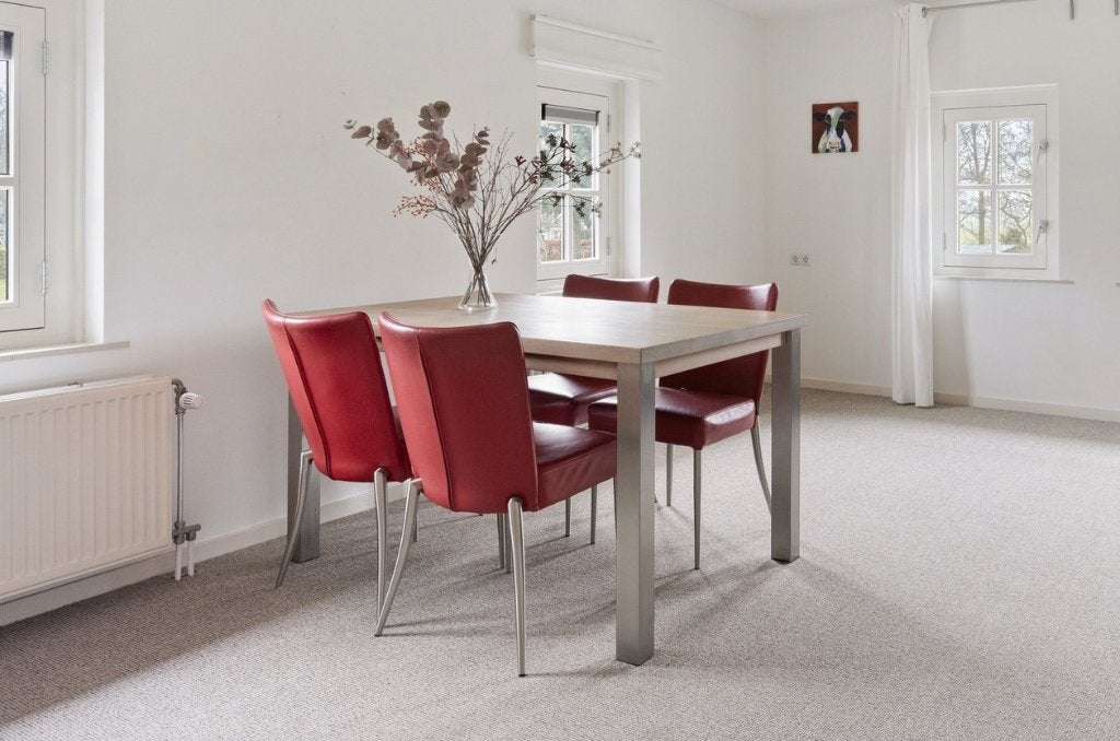 Vier rode stoelen Topform leer, Huis en Inrichting, Stoelen, Ophalen, Gebruikt, Vier, Modern