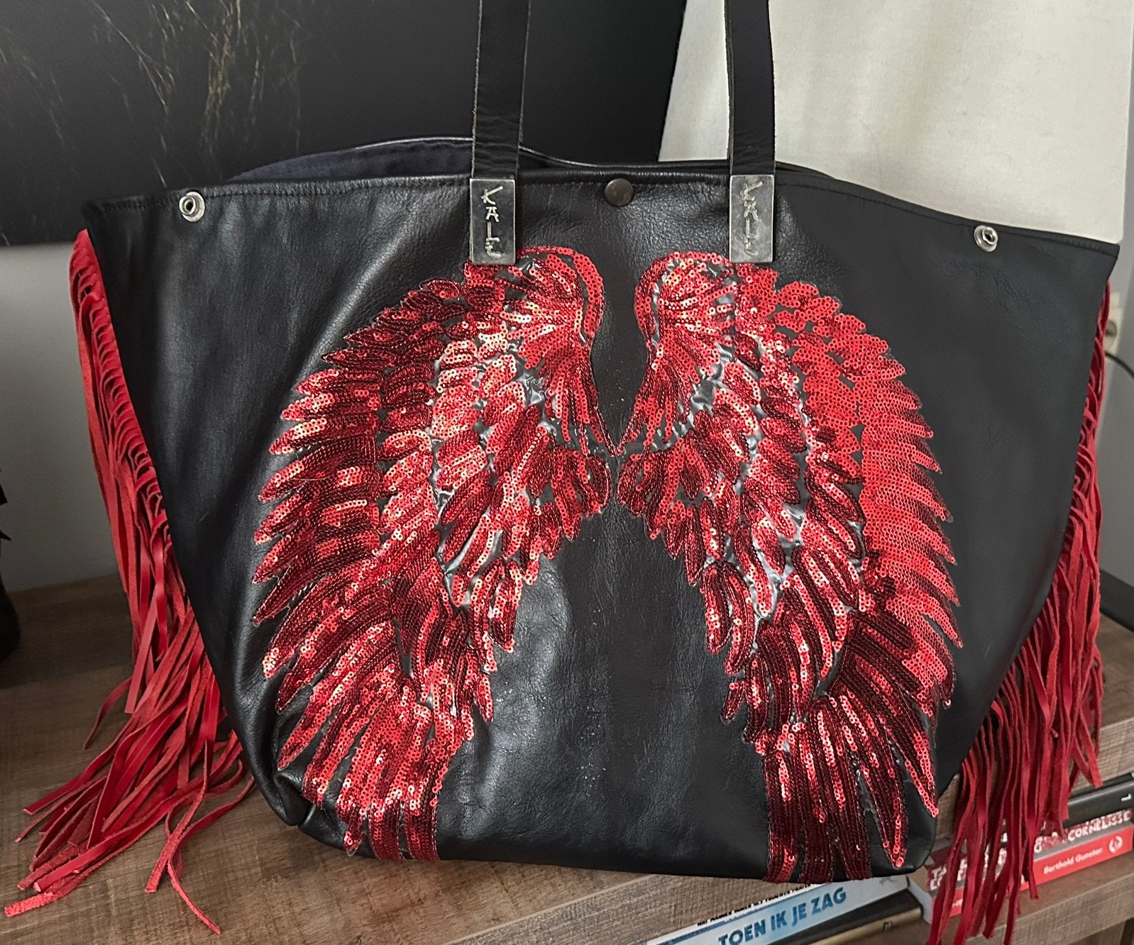 Kali - Ibiza boho tas / shopper , franje  / angel wings, Ophalen of Verzenden, Nieuw, Zwart, Shopper