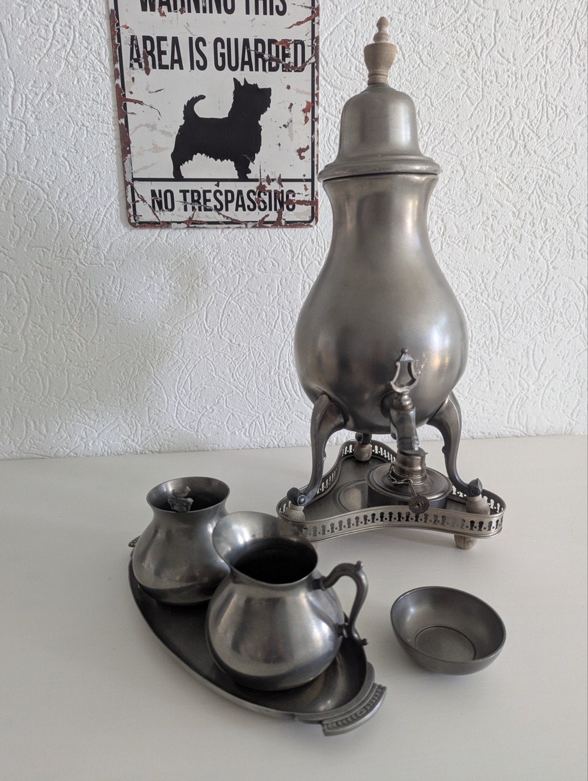 antiek tinnen theeservies, Ophalen of Verzenden