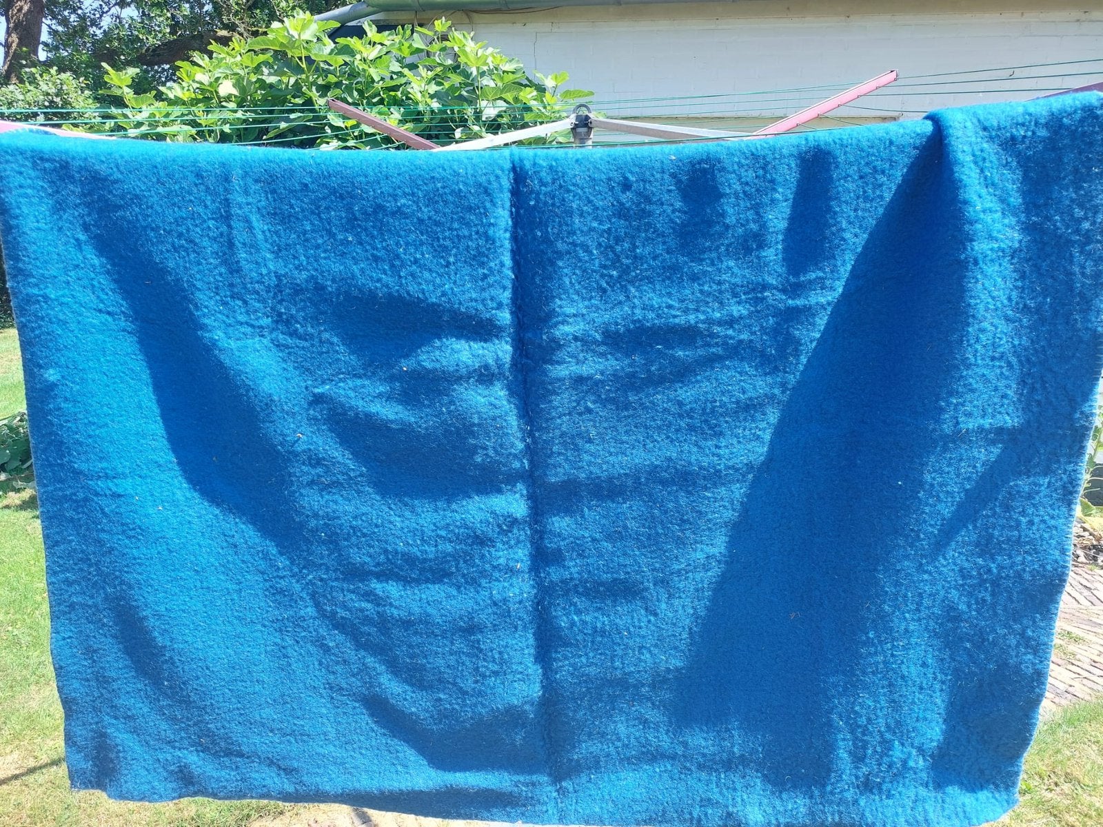 Effen wollen deken, blauw, 175 cm, Gebruikt, Wol, Ophalen of Verzenden
