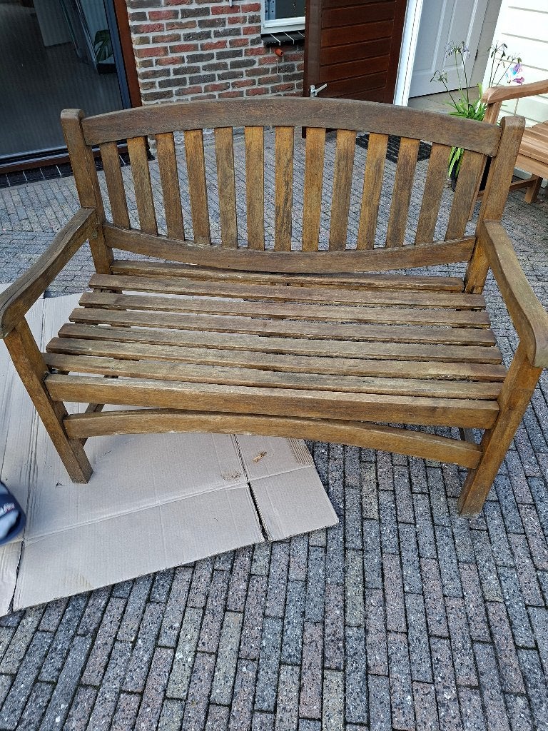 Teak tuinbank 120 ( hoek stuk), Tuin en Terras, Ophalen, Gebruikt, Teakhout