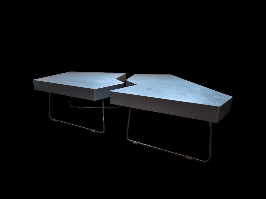 Prachtige zeldzame geometrische Leolux design Piombo tafels, Ophalen, Gebruikt, Zilver, Hout