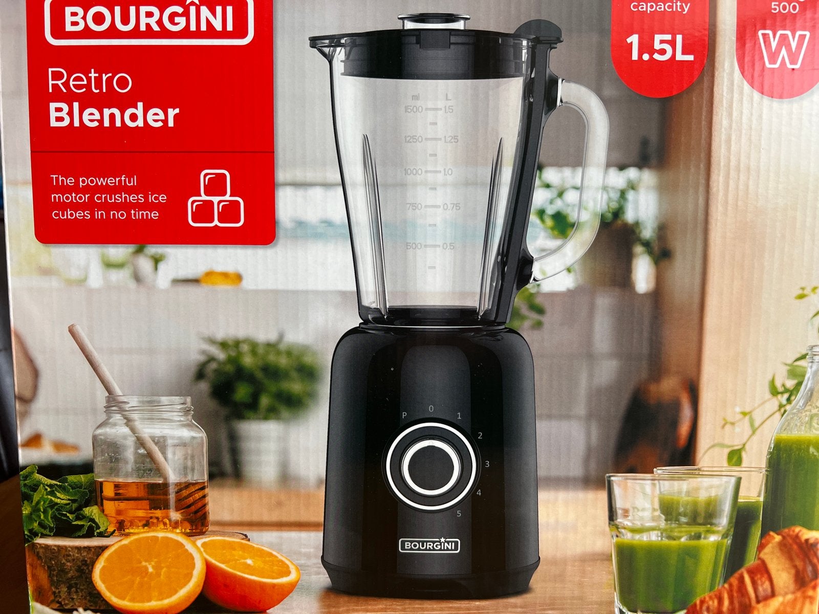 BOURGINI Retro Blender 1.5L - Krachtige 500W motor, Witgoed en Apparatuur, Blenders, Ophalen, Nieuw, Blender