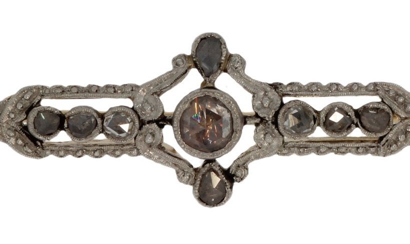 Diamanten fraaie 14k gouden broche antiek zilver victoriaans, Verzenden, Goud, Broche, Met edelsteen