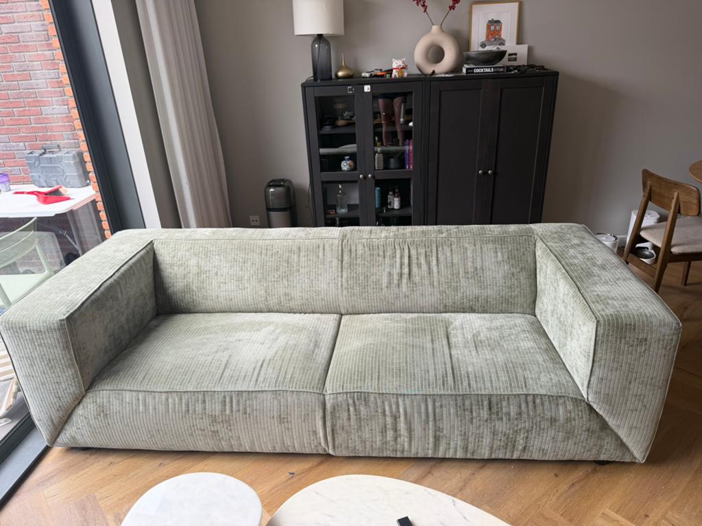 Groene design bank / 3-zits corduroy look – €200, Ophalen, Zo goed als nieuw, Stof