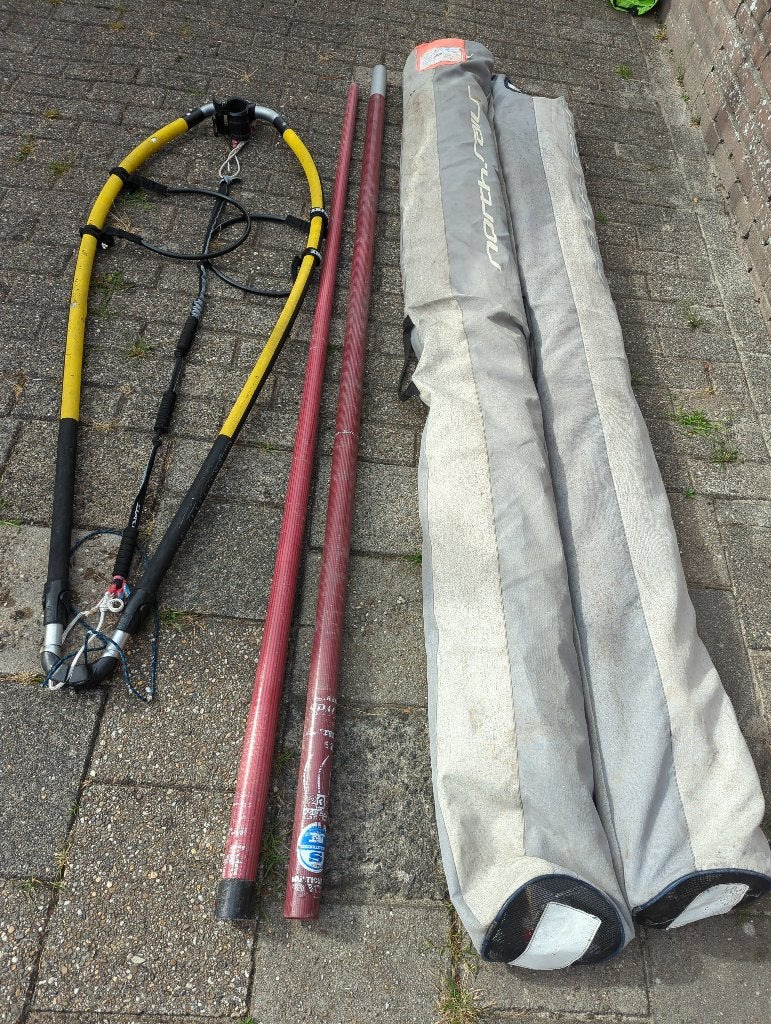 Surfzeil set north natural 7.5\6.2 mast en giek., Ophalen, Gebruikt, Minder dan 250 cm, 6.5 m² tot 8 m²