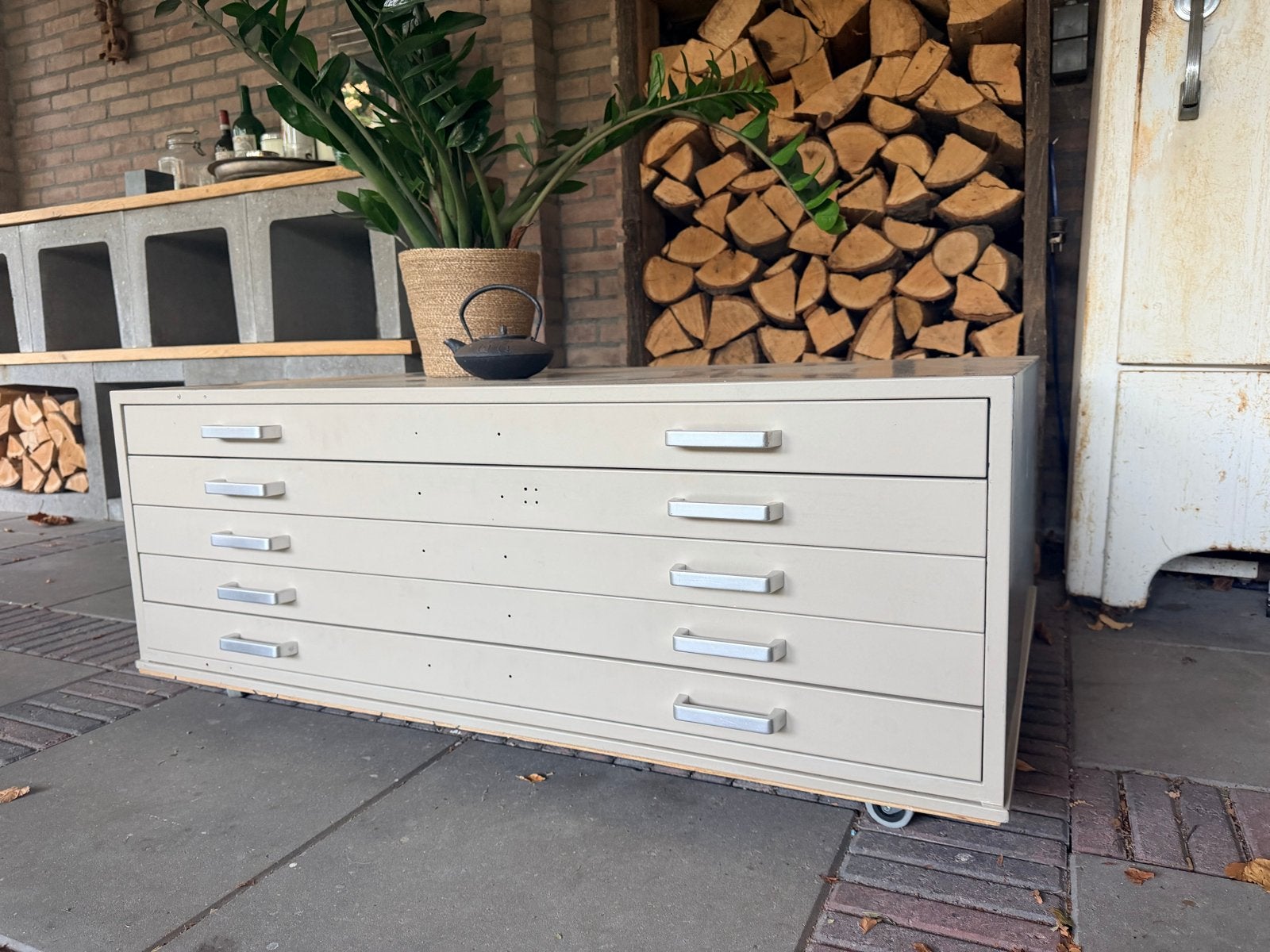 Vintage Atelier Ladekast - Papierladekast met 5 Lades, Ophalen, Gebruikt, 100 tot 150 cm, 5 laden of meer