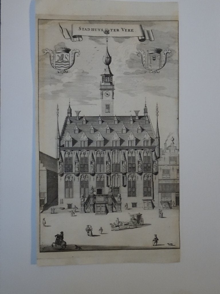gravure het stadhuis te Veere, Smallegange 1696, Antiek en Kunst, Architectuur, Ophalen of Verzenden, Gravure, Origineel